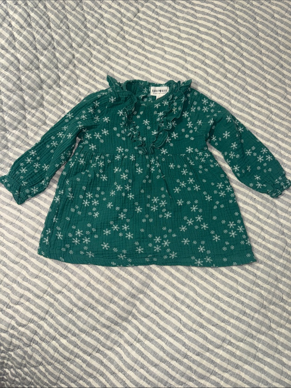 Rabbit + Bear Organic Cotton Green Ruffle Baby Dress EUC!